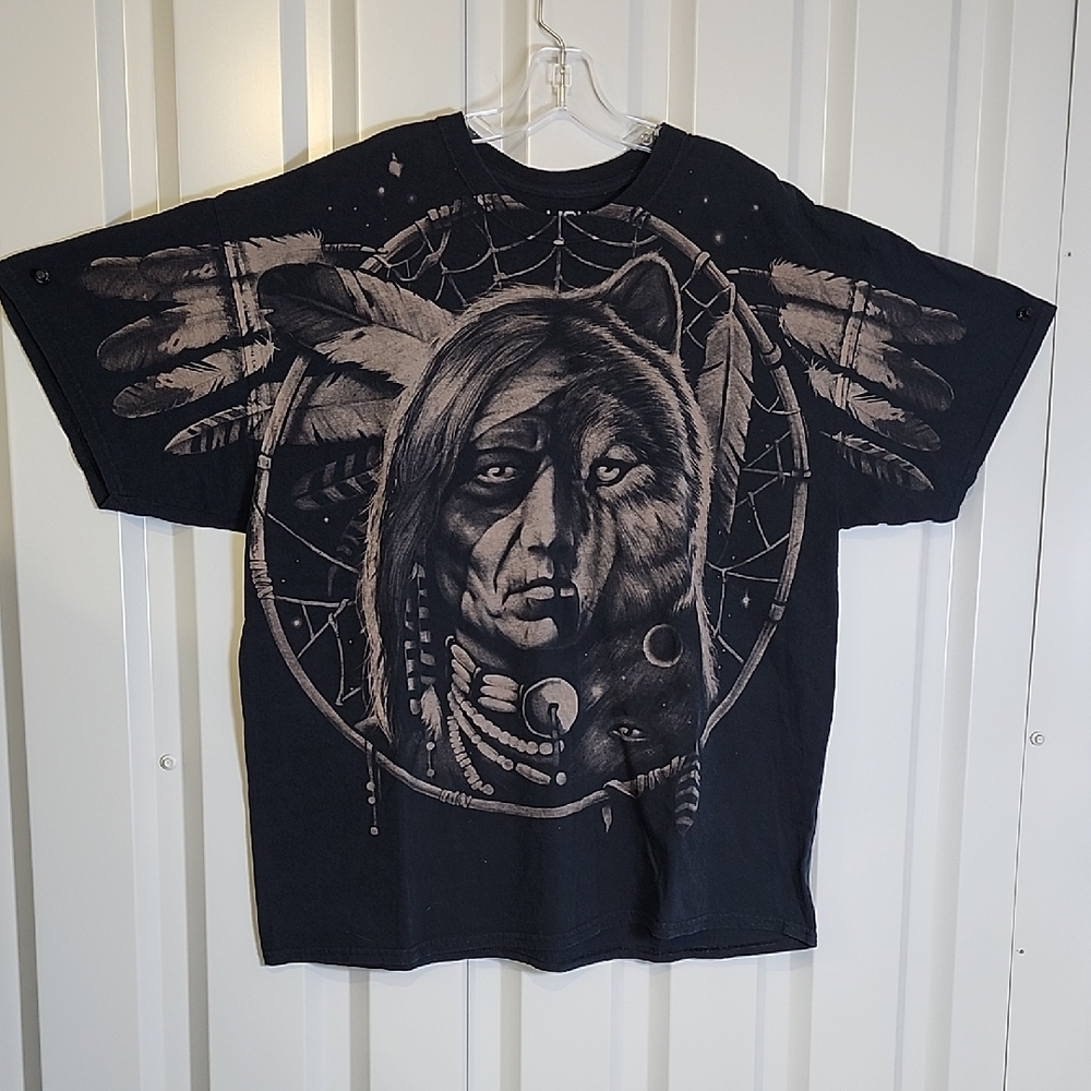 Liquid Blue Men's Dream Spirit Black T-Shirt Native American all Over Print XXL